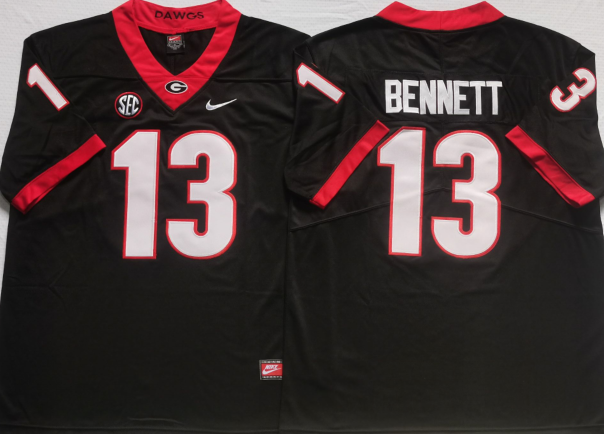 Men's Georgia Bulldogs Stetson Bennett #13 Black Player Jersey sports jersey product view 1