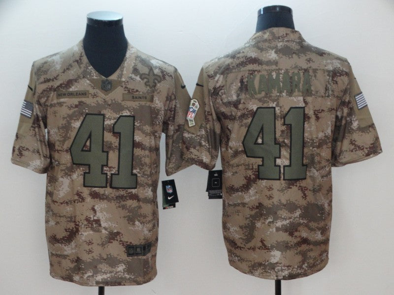 Men's New Orleans Saints Alvin Kamara #41 Camouflage Game Jersey1 football jersey product view 1