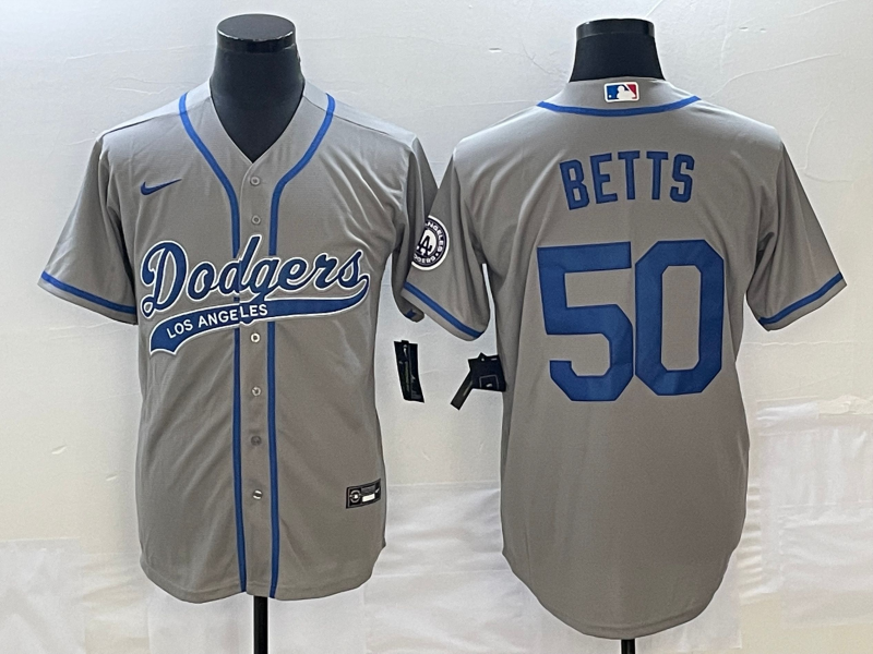 Men's Los Angeles Dodgers Mookie Betts #50 Gray Player Jersey1 Joint Edition baseball jersey product view 1