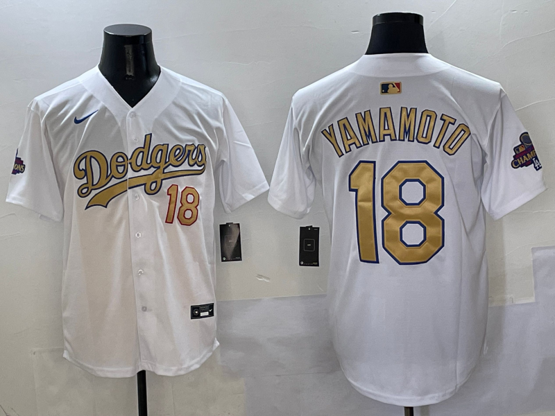 Men's Los Angeles Dodgers Yoshinobu Yamamoto #18 White 2025 Gold Collection Limited Jersey baseball jersey product view 1