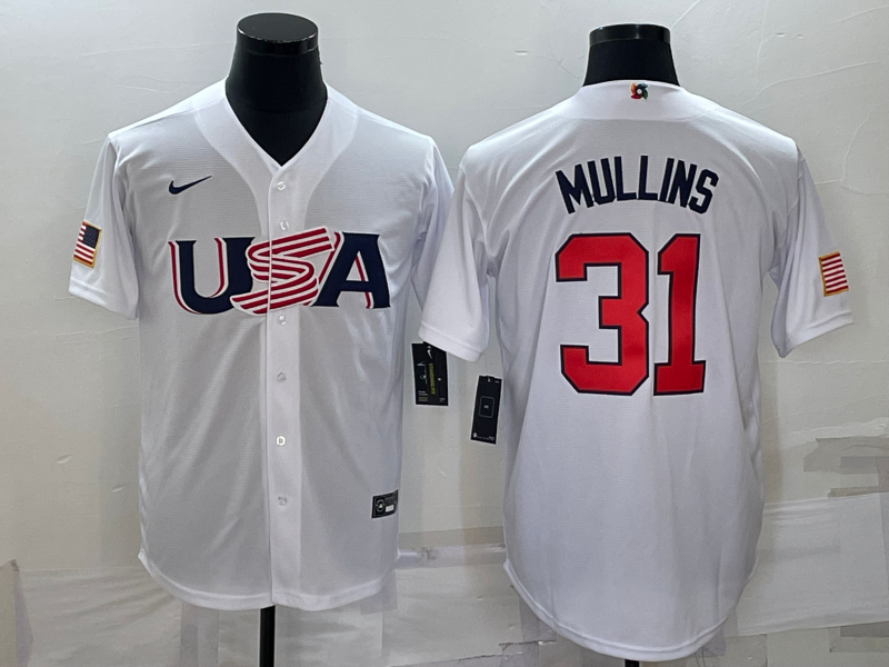 Men's 2023 World Baseball Classic #31 Cedric Mullins USA White Jersey1 baseball jersey product view 1