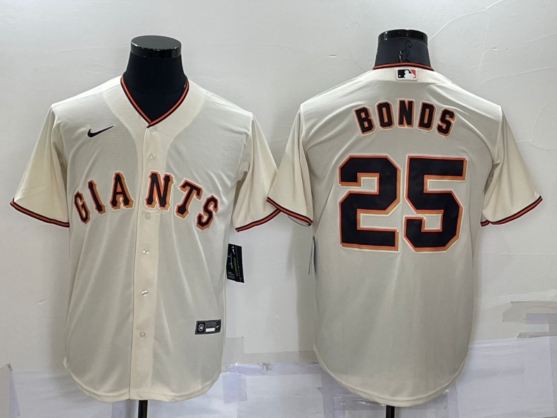 Men's San Francisco Giants Barry Bonds #25 Beige Replica Baseball Jersey1 baseball jersey product view 1