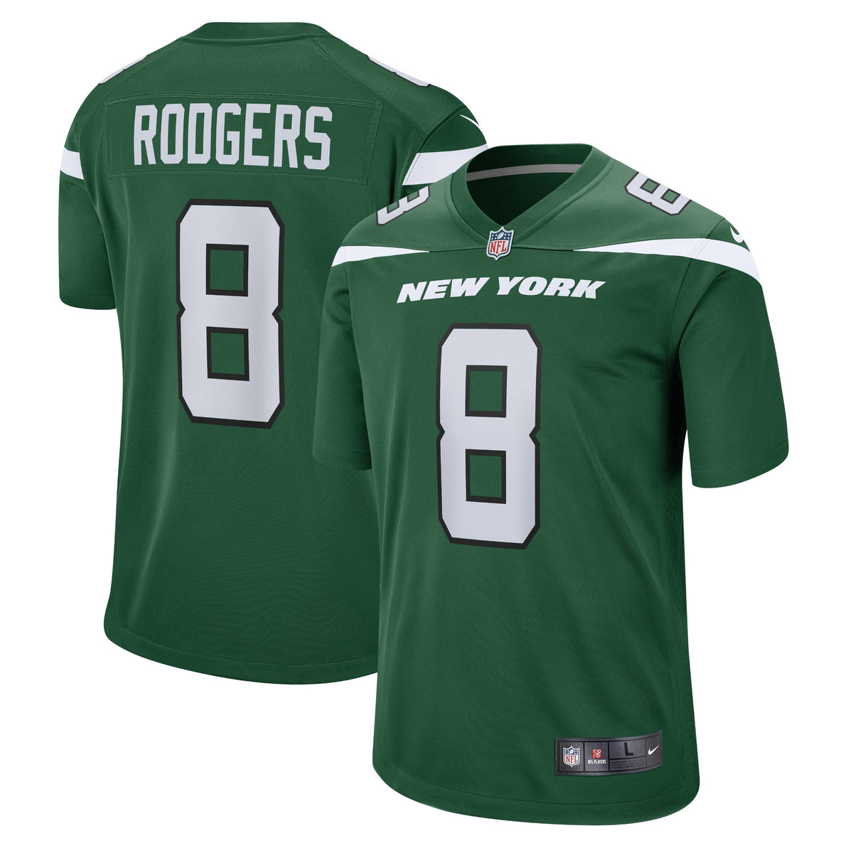 Aaron Rodgers New York Jets Nike Game Jersey - Gotham Green football jersey product view 1