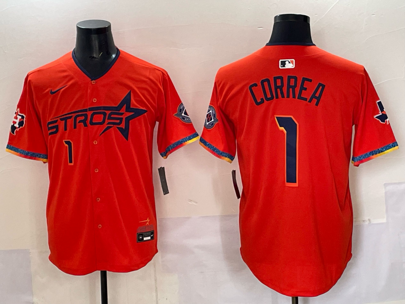 Men's Houston Astros Carlos Correa #1 Orange 2025 City Connect Limited Player Jersey baseball jersey product view 1
