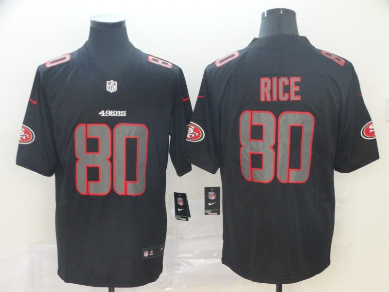Men's San Francisco 49ers Jerry Rice #80 Black Team Game Jersey1 football jersey product view 1