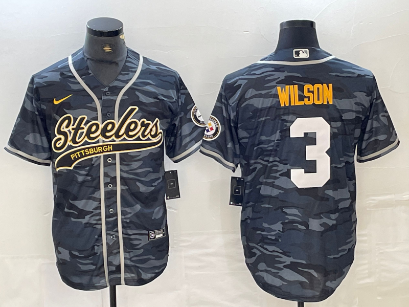 Men's Pittsburgh Steelers Russell Wilson #3 Grey Camouflage Game Jersey1 Joint Edition football jersey product view 1
