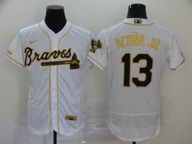Men's Atlanta Braves Ronald Acuna Jr. #13 White Replica Player Jersey1 baseball jersey product view 1