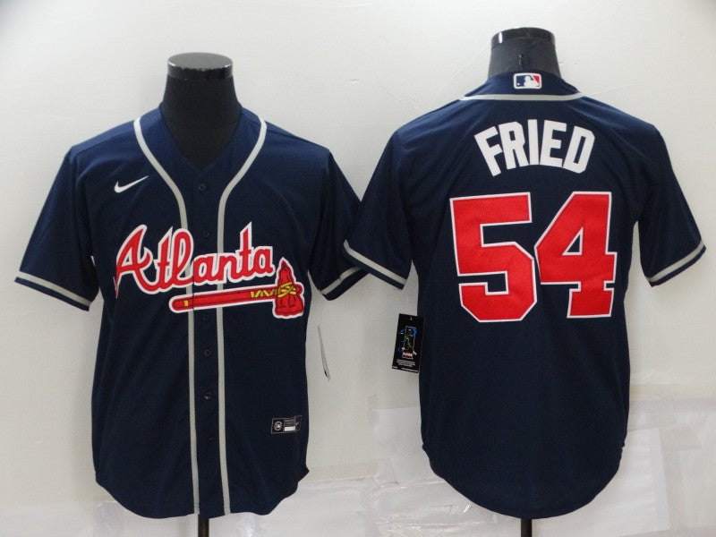 Men's Atlanta Braves Max Fried #54 Navy Replica Player Jersey1 baseball jersey product view 1