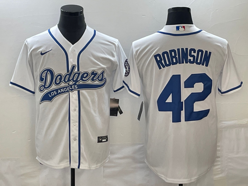 Men's Los Angeles Dodgers Jackie Robinson #42 White Player Jersey1 Joint Edition baseball jersey product view 1
