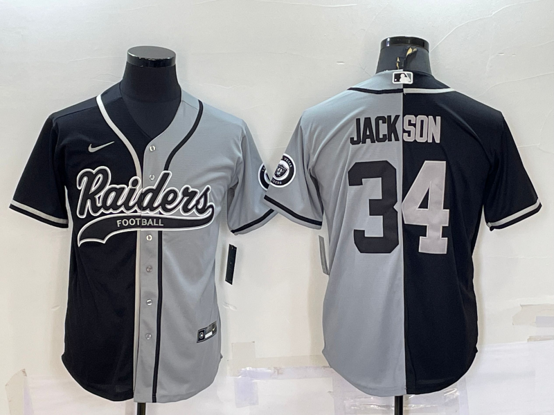 Men's Las Vegas Raiders Bo Jackson #34 Black/Gray Game Jersey1 Joint Edition football jersey product view 1