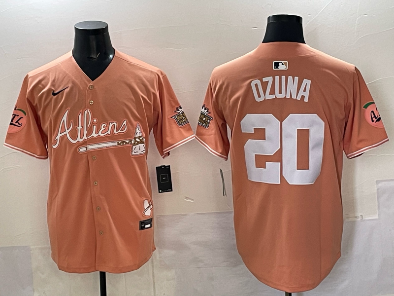 Men's Atlanta Braves Marcell Ozuna #20 Pink Alternate Player Jersey baseball jersey product view 1