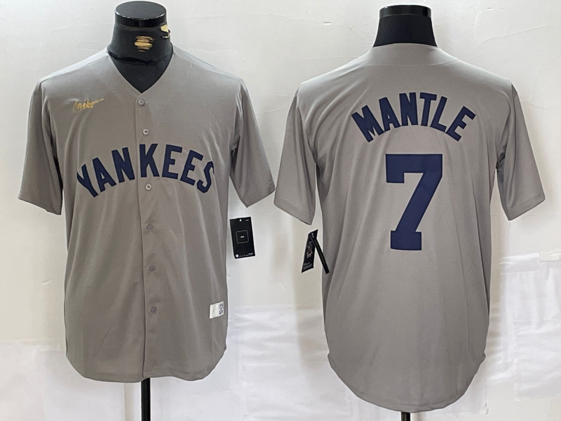 Men's New York Yankees Mickey Mantle #7 Gray Road Cooperstown Collection Player Jersey1 baseball jersey product view 1