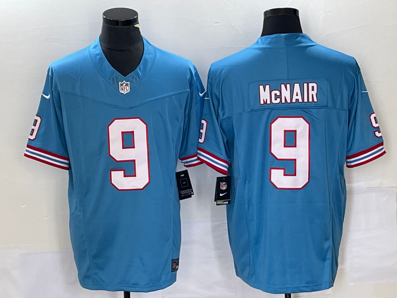 Men's Tennessee Titans Steve McNair #9 Light Blue Oilers Throwback Retired Player Game Jersey1 hockey jersey product view 1