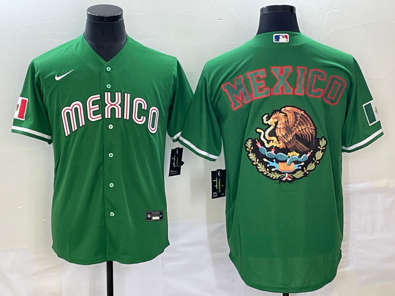 Men's 2023 World Baseball Classic Mexico Green Replica Baseball Jersey1 baseball jersey product view 1