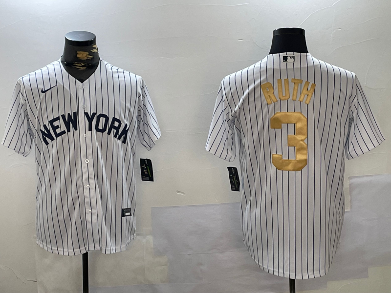 Men's New York Yankees Babe Ruth #3 White Player Game Jersey1 baseball jersey product view 1