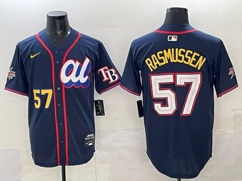 Men's American League Drew Rasmussen #57 Navy 2025 All-Star Edition Limited Player Jersey baseball jersey product view 1