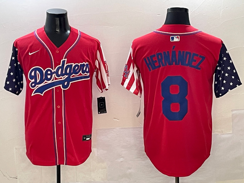 Men's Los Angeles Dodgers Enrique Hernandez #8 Red Replica Player Jersey1 baseball jersey product view 1