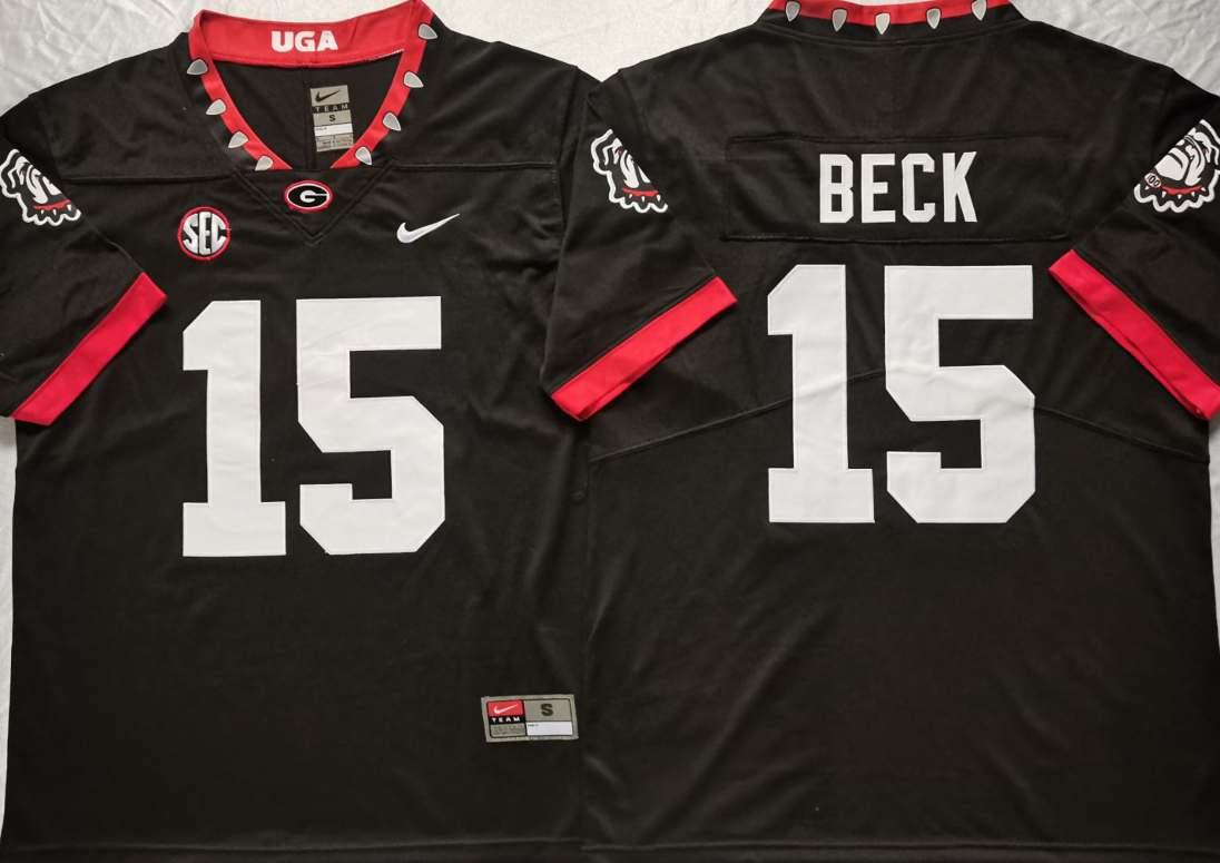 Men's Georgia Bulldogs Carson Beck #15 Black Game Jersey sports jersey product view 1