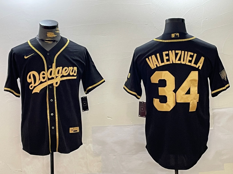 Men's Los Angeles Dodgers Fernando Valenzuela Black Game Player Jersey1 baseball jersey product view 1