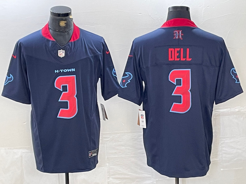 Men's Houston Texans Tank Dell #3 Navy 2nd Alternate Game Jersey football jersey product view 1
