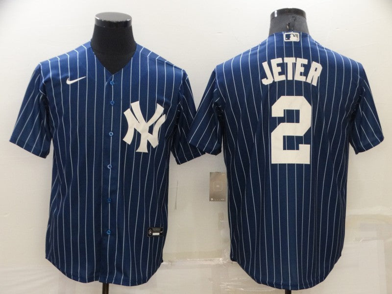 Men's New York Yankees Derek Jeter #2 Blue Replica Baseball Jersey1 baseball jersey product view 1