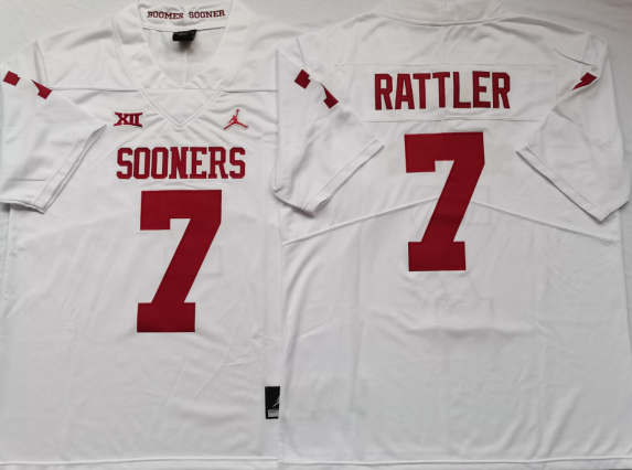 Men's Oklahoma Sooners Spencer Rattler #7 White Player Game Jersey sports jersey product view 1