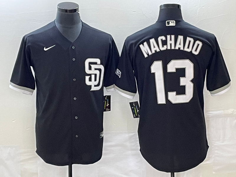 Men's San Diego Padres Manny Machado #13 Black Replica Player Jersey1 baseball jersey product view 1
