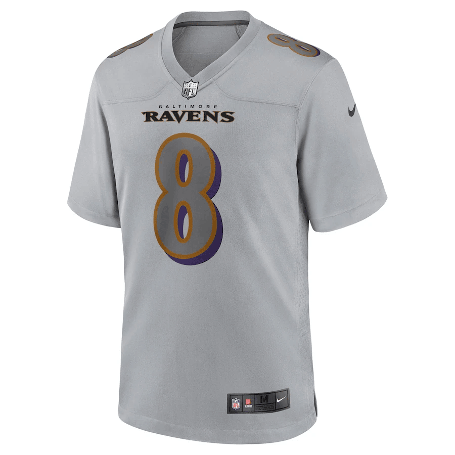 Lamar Jackson 8 Baltimore Ravens Men Atmosphere Fashion Game Jersey - Gray football jersey product view 2