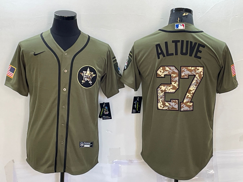 Men's Houston Astros Jose Altuve #27 Army Green Player Jersey1 baseball jersey product view 1
