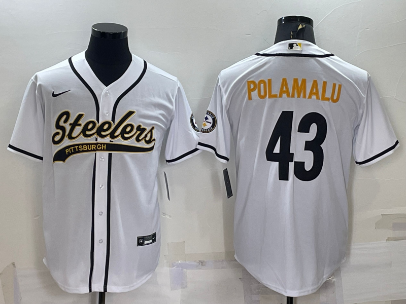 Men's Pittsburgh Steelers Troy Polamalu #43 White Player Jersey1 football jersey product view 1