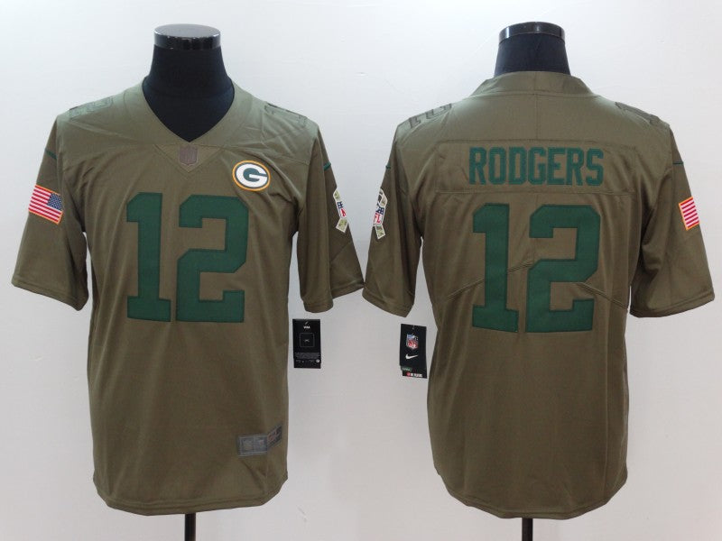 Men's Green Bay Packers Aaron Rodgers #12 Brown Player Jersey1 football jersey product view 1