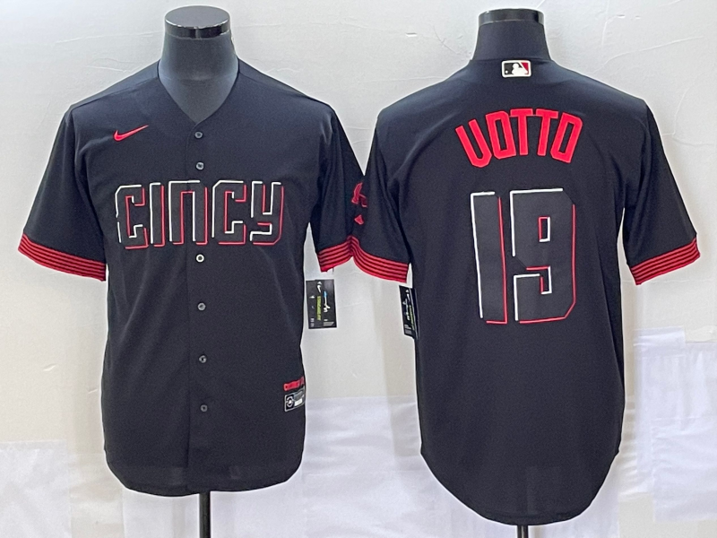Men's Cincinnati Reds Joey Votto #19 Black 2023 City Connect Replica Player Jersey1 baseball jersey product view 1