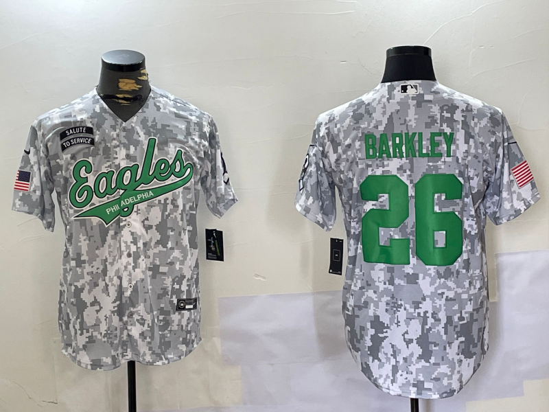 Men's Philadelphia Eagles Saquon Barkley #26 Arctic Camo 2024 Salute to Service Player Jersey1 football jersey product view 1