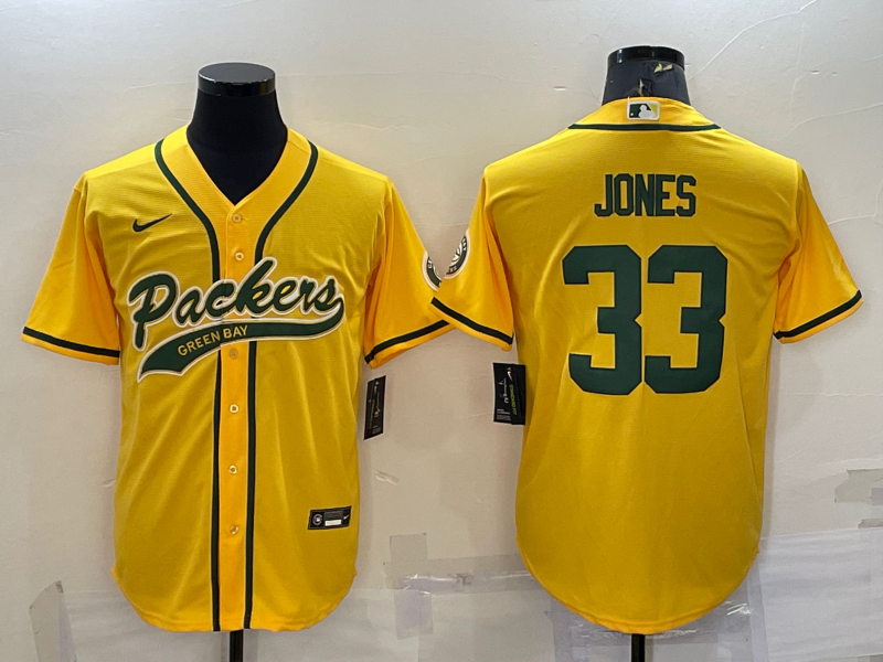 Men's Green Bay Packers Aaron Jones #33 Gold Inverted Team Game Jersey1 Joint Edition football jersey product view 1