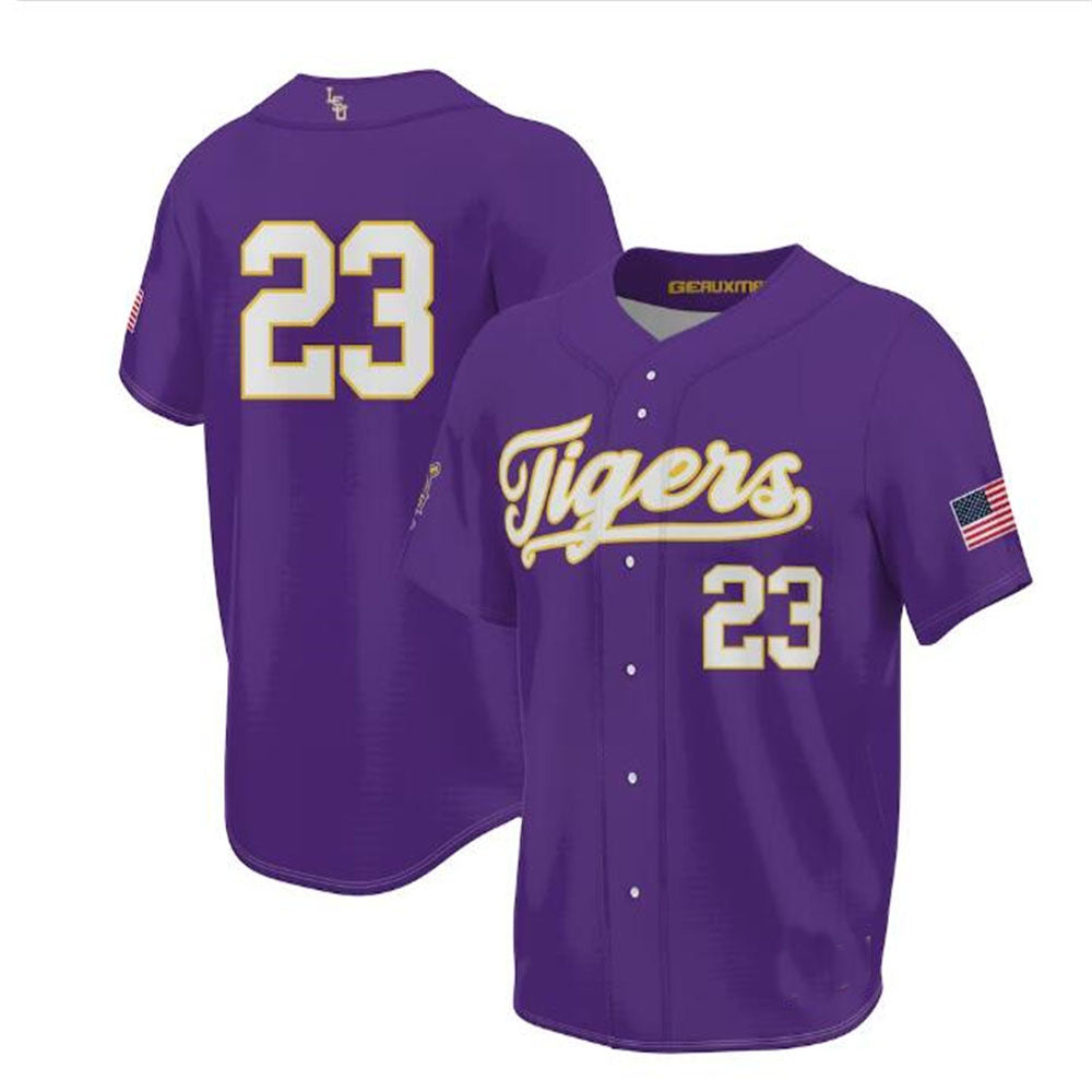 #23 L.Tigers ProSphere Unisex 2023 Baseball College World Series Champions Jersey - Purple Stitched American College Jerseys baseball jersey product view 1