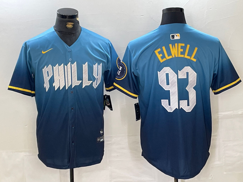 Men's Philadelphia Phillies Elwell #93 Blue 2024 City Connect Limited Player Jersey1 baseball jersey product view 1