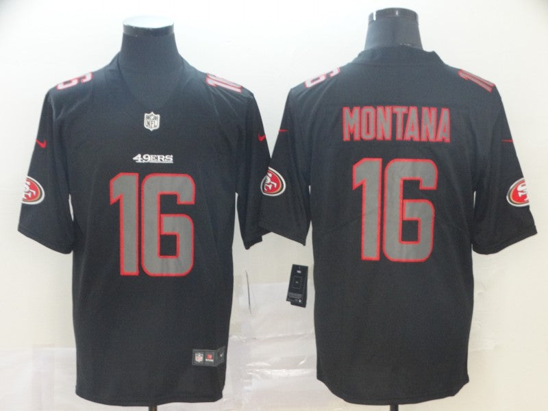 Men's San Francisco 49ers Joe Montana #16 Black Team Game Jersey1 football jersey product view 1