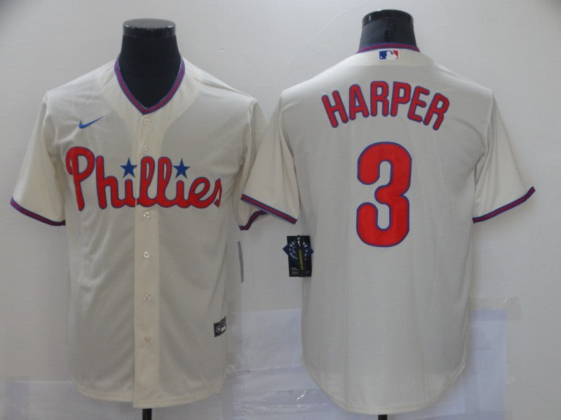 Men's Philadelphia Phillies Bryce Harper #3 Beige Replica Baseball Jersey1 baseball jersey product view 1