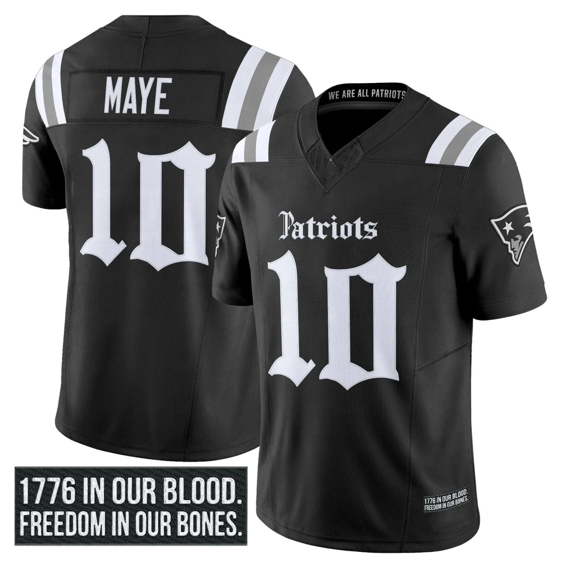 Drake Maye New England Patriots Gothic Jersey - Black football jersey product view 1