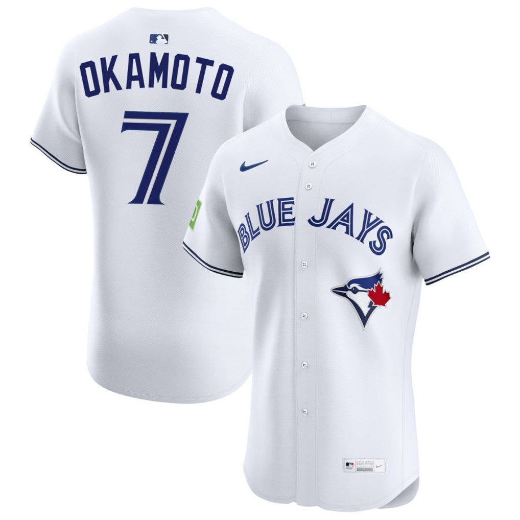 Kazuma Okamoto Toronto Blue Jays Jersey - White baseball jersey product view 1