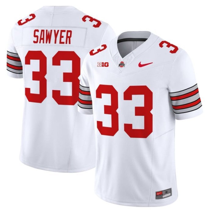 Jack Sawyer Ohio State Buckeyes Jersey – White sports jersey product view 1
