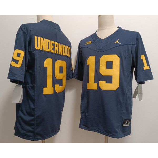Bryce Underwood Michigan Wolverines Jersey – Navy sports jersey product view 1