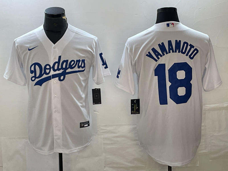 Men's Los Angeles Dodgers Yoshinobu Yamamoto #18 White Home Replica Player Jersey1 baseball jersey product view 1