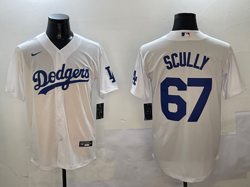 Men's Los Angeles Dodgers Vince Scully #67 White Home Replica Player Jersey1 baseball jersey product view 1