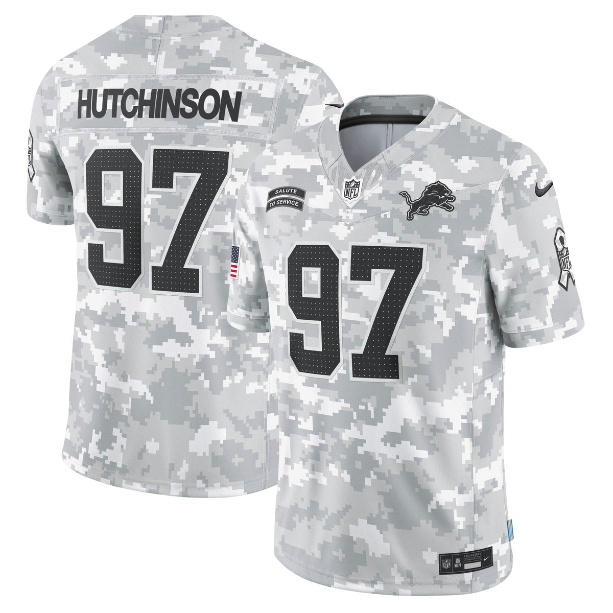 Aidan Hutchinson Detroit Lions Nike 2024 Salute to Service Limited Jersey - Arctic Camo football jersey product view 1