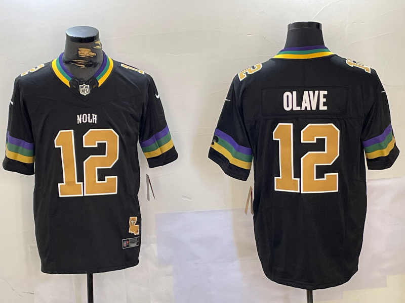 Men's New Orleans Saints Chris Olave #12 Black Team Game Jersey1 football jersey product view 1