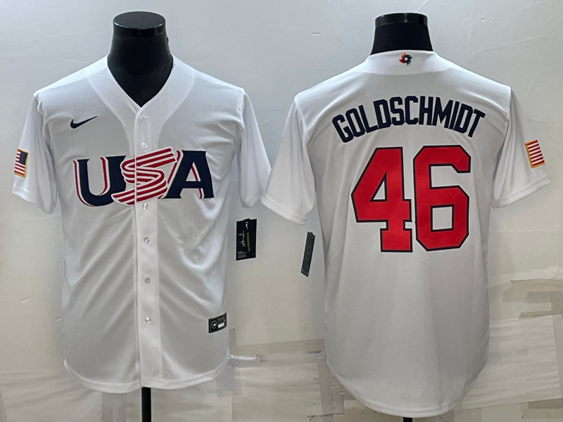 Men's 2023 World Baseball Classic #46 Paul Goldschmidt USA White Jersey1 baseball jersey product view 1