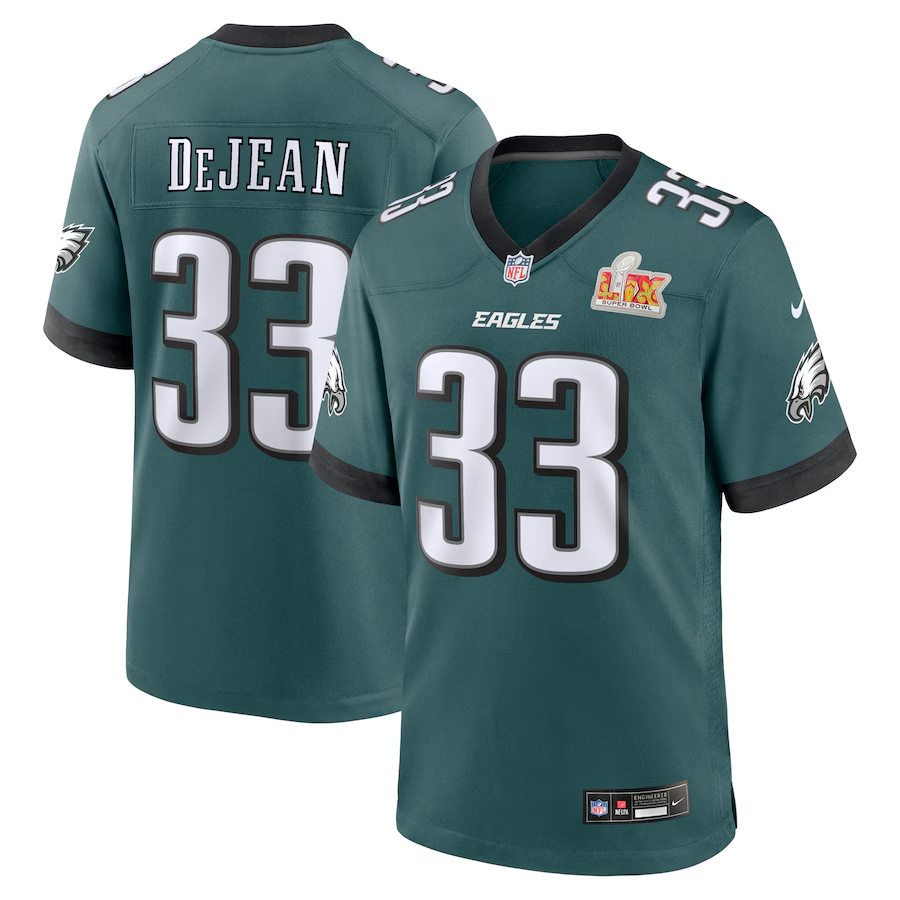 Men's Philadelphia Eagles Cooper DeJean #33 Midnight Green Super Bowl LIX Game Player Jersey1 football jersey product view 1