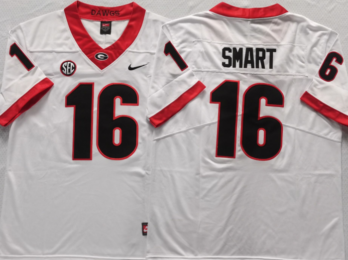 Men's Georgia Bulldogs Kirby Smart #16 White Player Game Jersey sports jersey product view 1