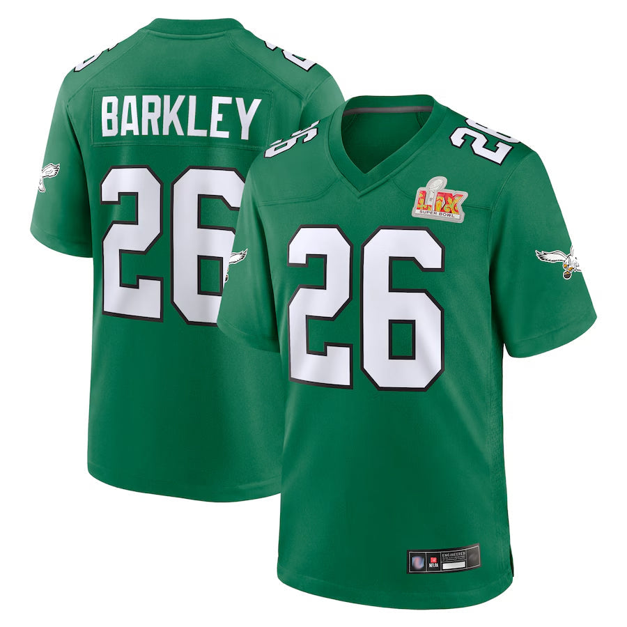 #26 Saquon Barkley Player Kelly Green P.Eagles Super Bowl LIX 2nd Alternate Game Football Jerseys football jersey product view 1